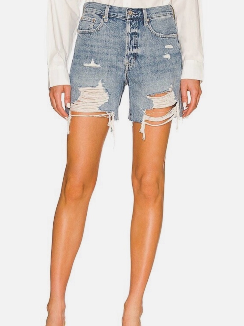 PISTOLA Devin High Rise Mom Cut Off Shorts Lucca Distressed Blue 28
